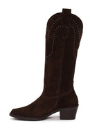 Woman Brown Tassel Chunky-Heeled Suede Leather Cowboy Boots | Derimod Woman Brown Tassel Chunky-Heeled Suede Leather Cowboy Boots | Derimod
