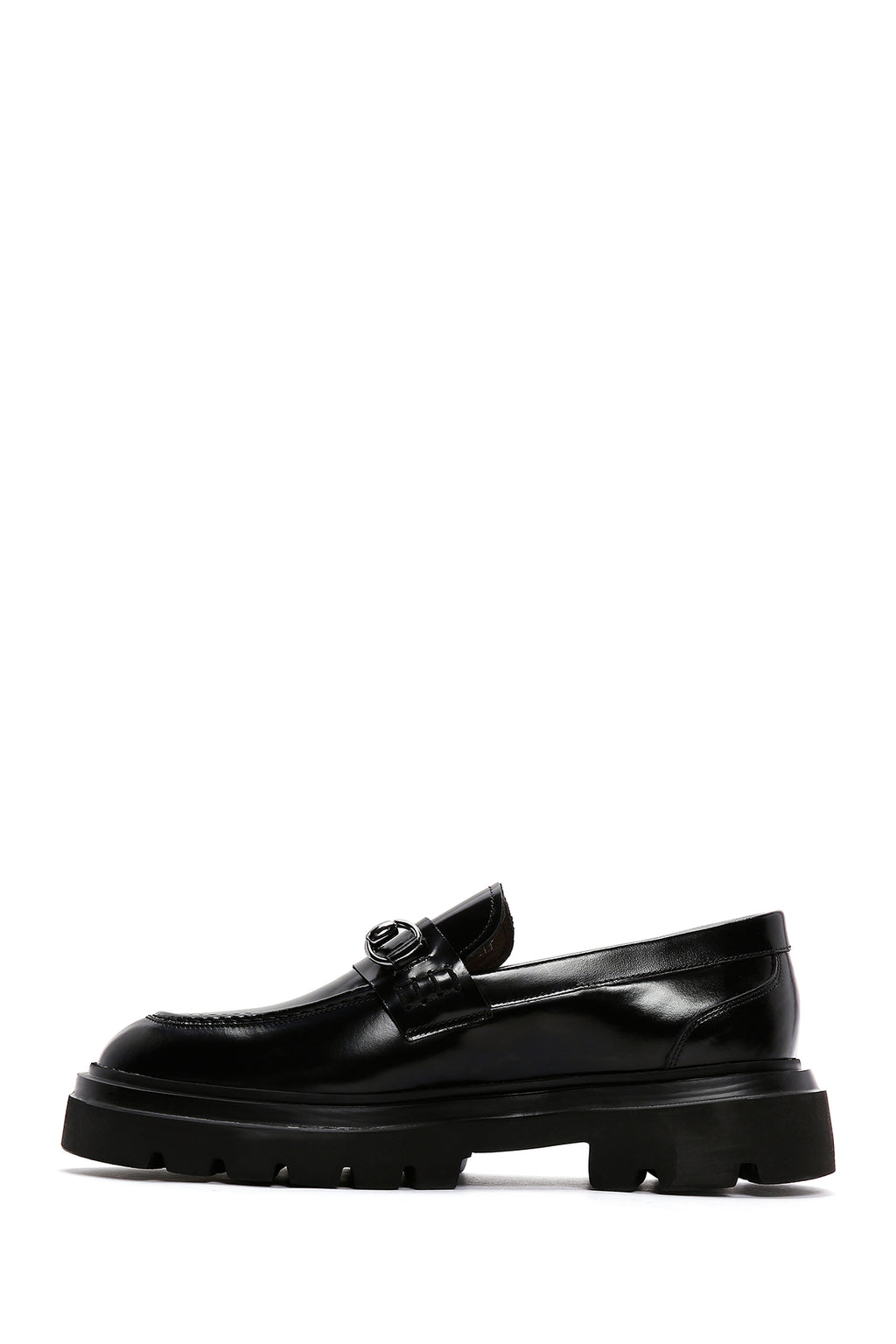 Erkek Siyah Tokalı Kalın Tabanlı Deri Casual Loafer