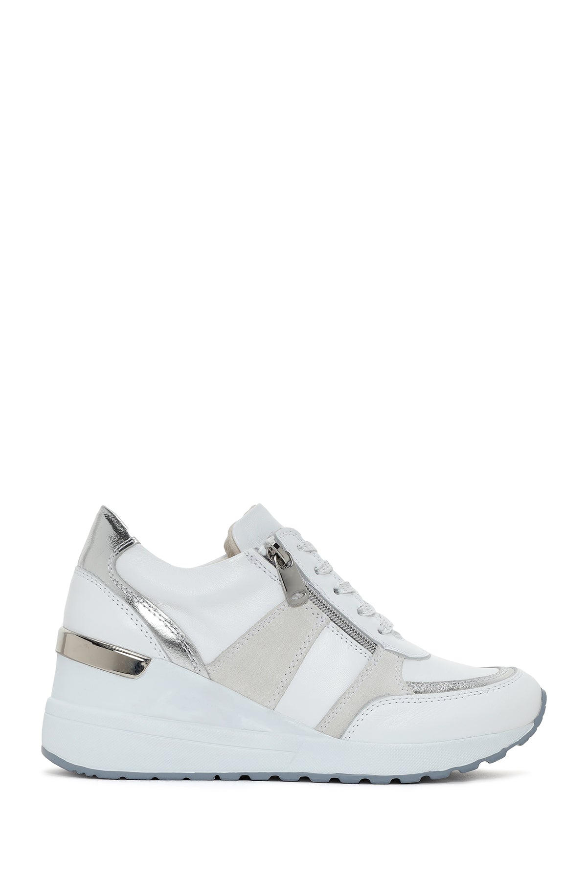 Kadın Beyaz Dolgu Topuklu Yandan Fermuarlı Süet Deri Spor Ayakkabı 24SFD370414 | Derimod