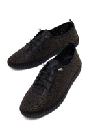 Woman Black Patterned Leather Comfort Shoes | Derimod Woman Black Patterned Leather Comfort Shoes | Derimod