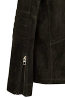 Lorenzo Male Gray Stand Collar Suede Leather Jacket | Derimod Lorenzo Male Gray Stand Collar Suede Leather Jacket | Derimod