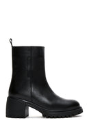Women's Black Leather Zippered Heeled Boots | Derimod Women's Black Leather Zippered Heeled Boots | Derimod