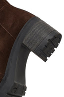 Women's Brown Zippered Thick Heeled Suede Leather Boot | Derimod Women's Brown Zippered Thick Heeled Suede Leather Boot | Derimod