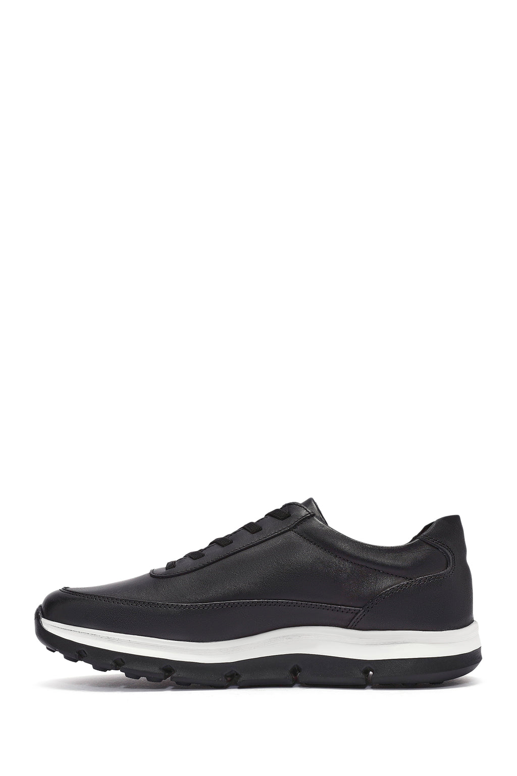 Erkek Siyah Bağcıklı Kalın Tabanlı Deri Casual Sneaker