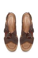 Woman Mink Buckled Wedge Heel Suede Sandal | Derimod Woman Mink Buckled Wedge Heel Suede Sandal | Derimod