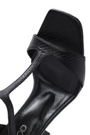 Women's Black Ankle Strap Patterned Leather Thin High Heel Sandals | Derimod Women's Black Ankle Strap Patterned Leather Thin High Heel Sandals | Derimod
