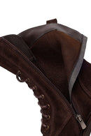 Woman Brown Zip Closure Lace-Up Chunky Heeled Suede Combat Boots | Derimod Woman Brown Zip Closure Lace-Up Chunky Heeled Suede Combat Boots | Derimod