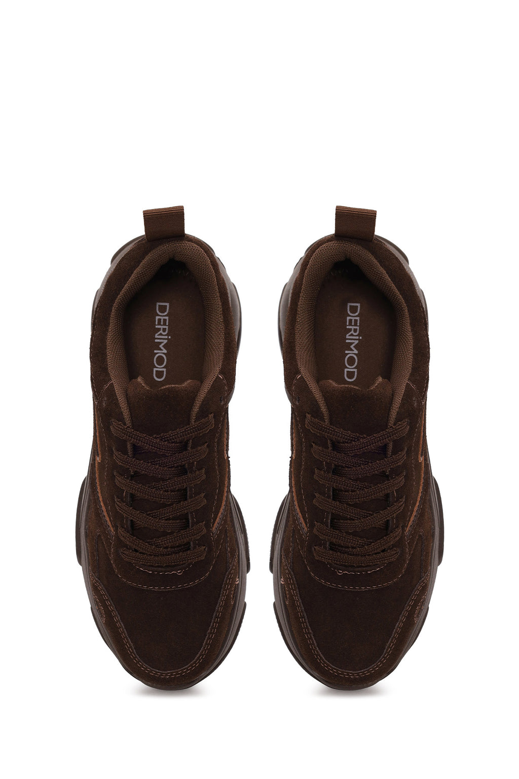 Kadın Kahverengi Bağcıklı Kalın Tabanlı Süet Deri Sneaker