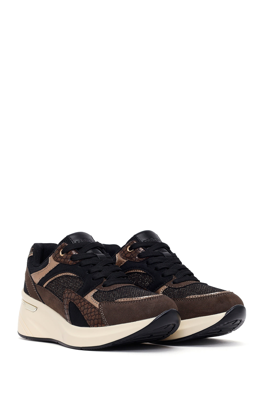Kadın Kahverengi Bağcıklı Dolgu Topuklu Sneaker