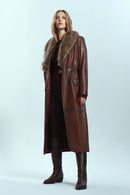 Juliet Women's Brown Fur Leather Coat | Derimod Juliet Women's Brown Fur Leather Coat | Derimod