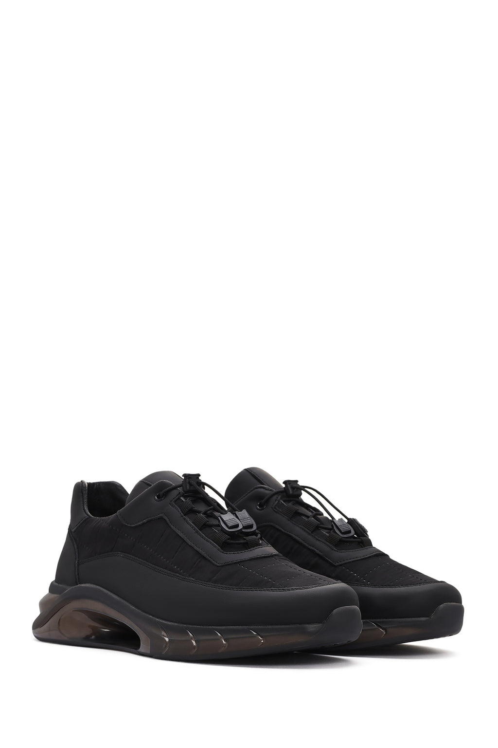Erkek Siyah Kalın Tabanlı Bağcıklı Deri Sneaker