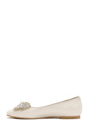 Women's Cream Stoned Leather Ballerina | Derimod Women's Cream Stoned Leather Ballerina | Derimod