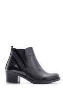 Women's Crocodile Detailed Heeled Leather Boots | Derimod Women's Crocodile Detailed Heeled Leather Boots | Derimod