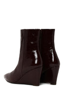 Woman Burgundy Zip Closure Wedge Heel Leather Boots | Derimod Woman Burgundy Zip Closure Wedge Heel Leather Boots | Derimod