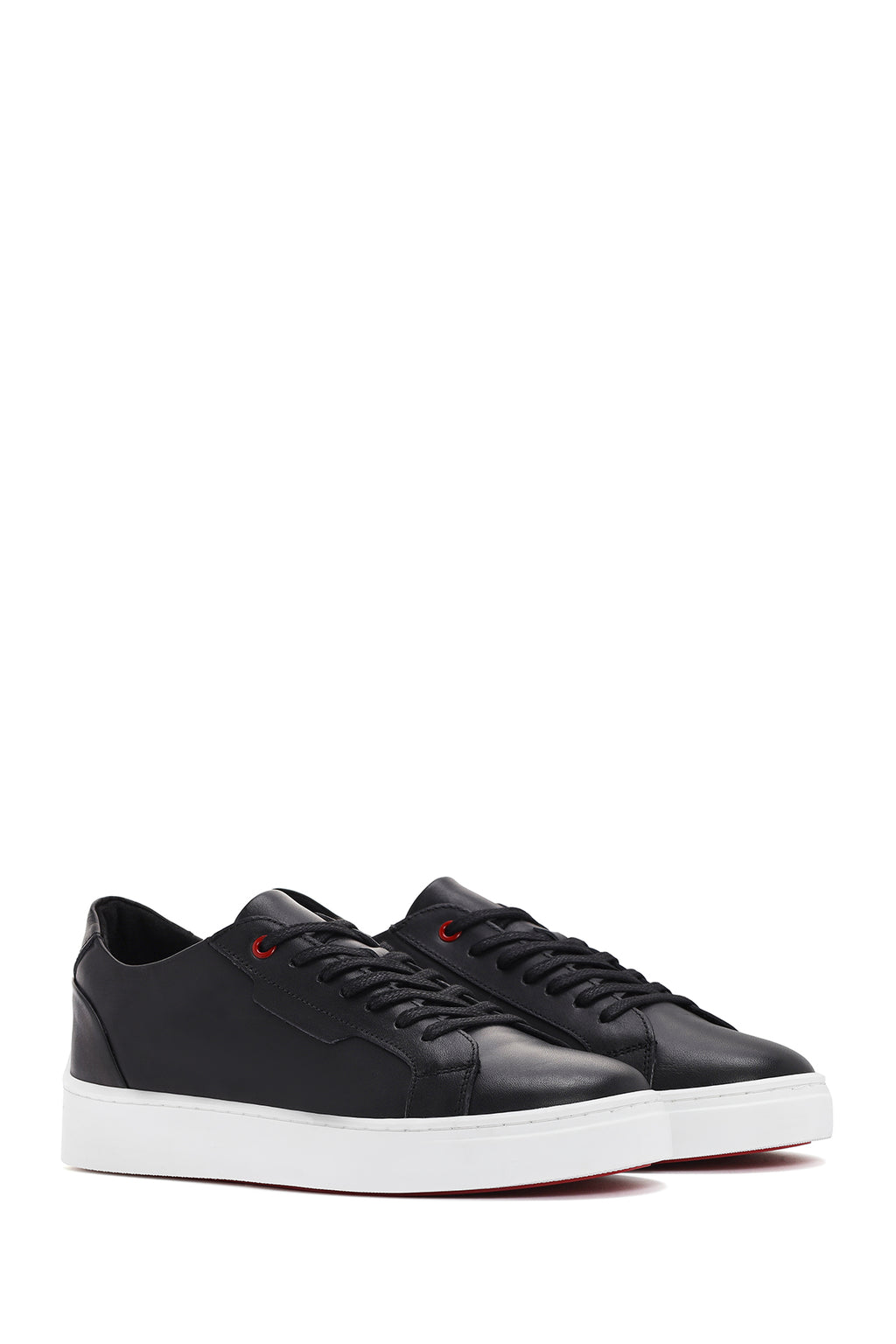 Erkek Siyah Bağcıklı Deri Sneaker