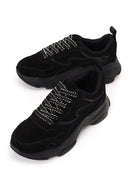 Kadın Siyah Bağcıklı Kalın Tabanlı Süet Deri Sneaker | Derimod Kadın Siyah Bağcıklı Kalın Tabanlı Süet Deri Sneaker | Derimod