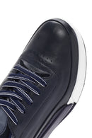 Men's Navy Blue Lace-up Thick-Sole Leather Sneaker | Derimod Men's Navy Blue Lace-up Thick-Sole Leather Sneaker | Derimod