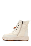 Woman Cream Zip Closure Thick-Soled Charm Fabric Combat Boots | Derimod Woman Cream Zip Closure Thick-Soled Charm Fabric Combat Boots | Derimod