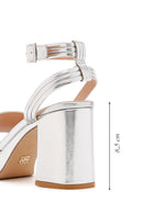 Kadın Gümüş Metalik Kalın Topuklu Sandalet | Derimod