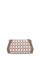 Women's Beige Long Strap Fabric Monogram Patterned Clutch Bag | Derimod Women's Beige Long Strap Fabric Monogram Patterned Clutch Bag | Derimod