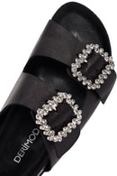 Women's Black Stoned Leather Slippers | Derimod Women's Black Stoned Leather Slippers | Derimod