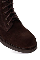 Woman Brown Zip Closure Lace-Up Chunky Heeled Suede Combat Boots | Derimod Woman Brown Zip Closure Lace-Up Chunky Heeled Suede Combat Boots | Derimod