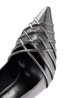 Women's Anthracite Thin Heel Metallic Leather Stiletto | Derimod Women's Anthracite Thin Heel Metallic Leather Stiletto | Derimod