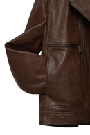 Paloma Women's Brown Double-Breasted Collar Oversize Leather Coat | Derimod Paloma Women's Brown Double-Breasted Collar Oversize Leather Coat | Derimod