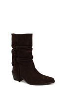 Woman Brown Chunky-Heeled Suede Cowboy Boots | Derimod Woman Brown Chunky-Heeled Suede Cowboy Boots | Derimod