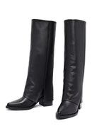 Woman Black Chunky Heels Leather Boot | Derimod Woman Black Chunky Heels Leather Boot | Derimod