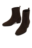 Woman Mink Short Thick-Heeled Suede Chelsea Boots | Derimod Woman Mink Short Thick-Heeled Suede Chelsea Boots | Derimod