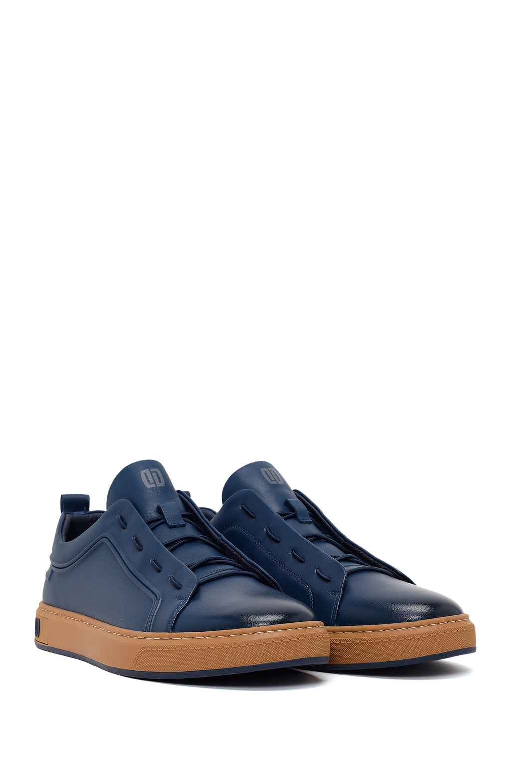 Erkek Lacivert Bağcıklı Deri Sneaker