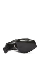 Women's Black Thick High Heeled Stoned Leather Slippers | Derimod Women's Black Thick High Heeled Stoned Leather Slippers | Derimod