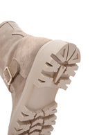 Women's Beige Suede Leather Buckle Boots | Derimod Women's Beige Suede Leather Buckle Boots | Derimod