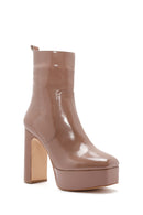 Women's Pink Platform Thick Heeled Patent Leather Boots | Derimod Women's Pink Platform Thick Heeled Patent Leather Boots | Derimod