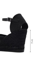 Women's Black Ankle Strap Patterned Wedge Heel Espadrilles | Derimod Women's Black Ankle Strap Patterned Wedge Heel Espadrilles | Derimod