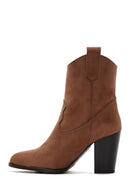 Women's Tan Suede Heeled Cowboy Boots | Derimod Women's Tan Suede Heeled Cowboy Boots | Derimod