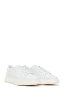 Male White Lace-Up Thick-Soled Leather Sneaker | Derimod Male White Lace-Up Thick-Soled Leather Sneaker | Derimod