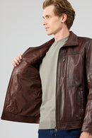 Bruno Men's Brown Leather Jacket | Derimod Bruno Men's Brown Leather Jacket | Derimod