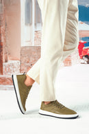 Men's Khaki Lace-up Leather Sneaker | Derimod Men's Khaki Lace-up Leather Sneaker | Derimod