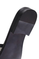 Women's Black Patterned Leather Slippers | Derimod Women's Black Patterned Leather Slippers | Derimod