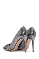 Women's Anthracite Thin Heel Metallic Leather Stiletto | Derimod Women's Anthracite Thin Heel Metallic Leather Stiletto | Derimod