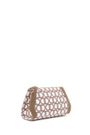 Women's Beige Long Strap Fabric Monogram Patterned Clutch Bag | Derimod Women's Beige Long Strap Fabric Monogram Patterned Clutch Bag | Derimod