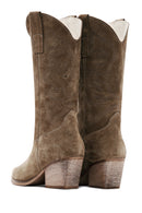 Women's Camel Suede Leather Cowboy Western Heeled Boots | Derimod Women's Camel Suede Leather Cowboy Western Heeled Boots | Derimod