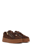 Woman Brown Lace-Up Thick-Soled Suede Leather Sneaker | Derimod Woman Brown Lace-Up Thick-Soled Suede Leather Sneaker | Derimod