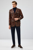 Kevin Men's Brown Blazer Leather Jacket | Derimod Kevin Men's Brown Blazer Leather Jacket | Derimod