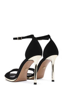 Women's Black Ankle Strap Thin High Heel Suede Leather Shoes | Derimod Women's Black Ankle Strap Thin High Heel Suede Leather Shoes | Derimod