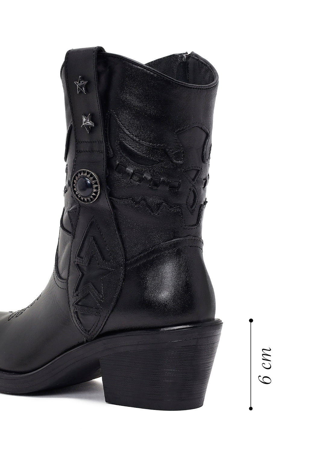 Kadın Siyah Fermuarlı Deri Kovboy Bot