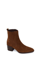 Woman Brown Zip Closure Chunky Heeled Suede Boots | Derimod Woman Brown Zip Closure Chunky Heeled Suede Boots | Derimod