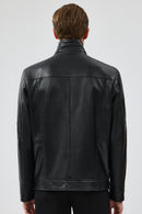 Hugo Men's Black Regular Leather Jacket | Derimod Hugo Men's Black Regular Leather Jacket | Derimod